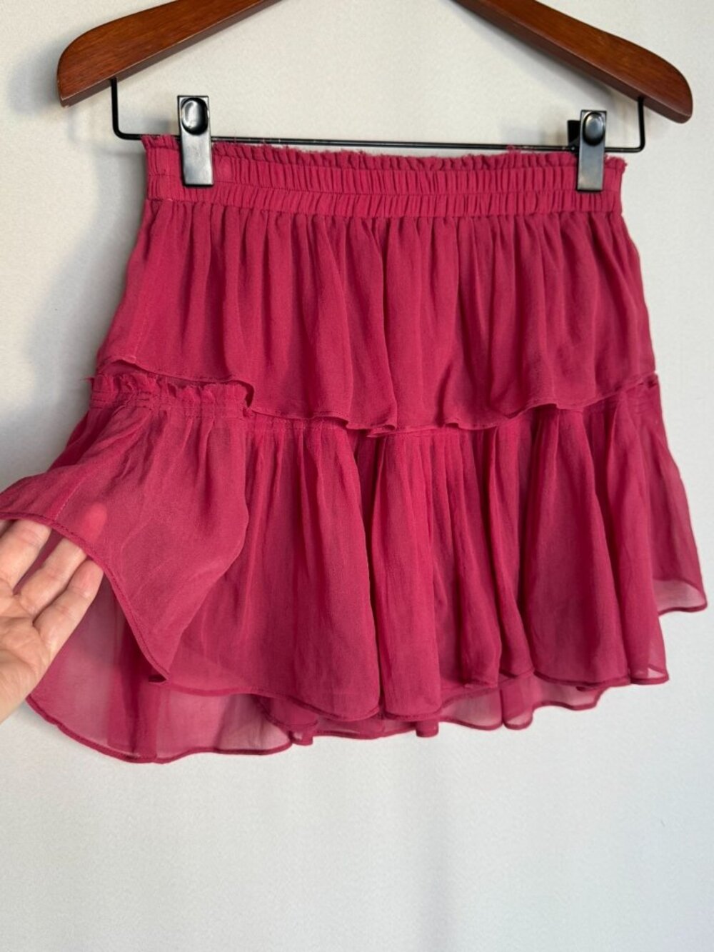 LoveShackFancy 100% Silk Pink Watermelon Ice Double Ruffle Mini Skirt Small - Picture 3 of 10